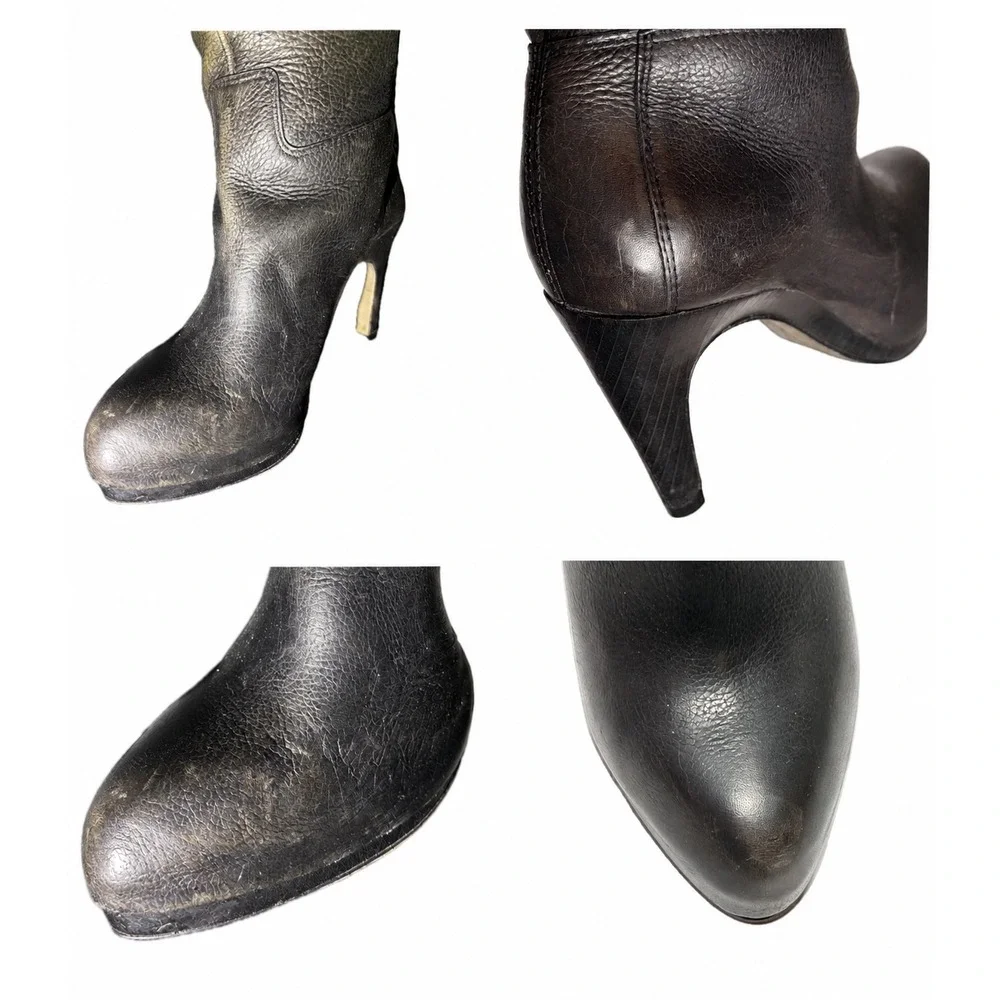 AllSaints Black Leather Over The Knee Thigh High Heel Boots Brazil Size 38 7.5-8